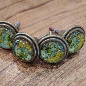Antique Style Brass Map Knobs - Set Of 4